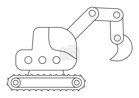 Illustration for Vector black and white crawler digger. Construction site, road work line icon. Building transportation clipart. Cute special transport, repair service illustration. Yellow excavator coloring page for kid - Royalty Free Image