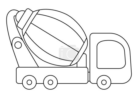 Illustration for Vector black and white concrete mixer car. Construction site, road work flat icon. Building transportation clipart. Cute special transport illustration. Road truck coloring page for kid - Royalty Free Image