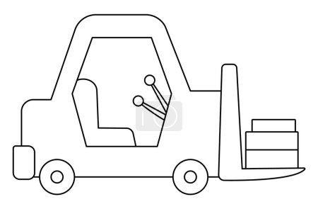 Illustration for Vector black and white loader with load. Construction site and road work line icon. Building transportation clipart. Cute special transport illustration. Forklift car coloring page for kid - Royalty Free Image