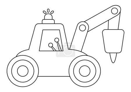Illustration for Vector black and white tractor with hydro hummer. Construction site and road work line icon. Building transportation clipart. Cute special transport illustration. Excavator coloring page for kid - Royalty Free Image