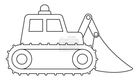 Illustration for Vector black and white bulldozer with shovel or scoop, crawler mechanism. Construction site, road work line icon. Building transportation coloring page. Cute special transport, repair service illustratio - Royalty Free Image