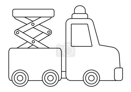 Illustration for Vector black and white truck with aerial platform. Construction site line icon. Building transportation coloring page. Cute special transport illustration. Elevator with lifting equipmen - Royalty Free Image