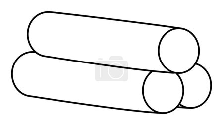 Black and white metal pipes pile icon. Line tubes illustration or coloring page isolated on white backgroun
