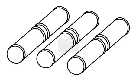 Icône en métal noir et blanc. Illustration ou coloriage de tubes de ligne isolé sur fond blanc