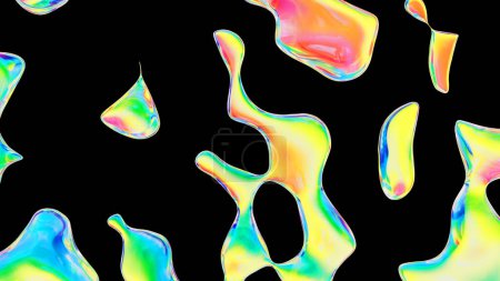 Foto de Fluid color glass drops y2k background. Holographic dynamic iridescent retrowave liquid forms. 3d render illustration. - Imagen libre de derechos