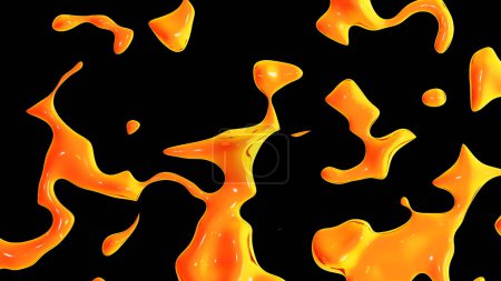 Foto de Fluid metallic drops y2k orange background. Dynamic iridescent retrowave liquid forms. 3d render illustration. - Imagen libre de derechos