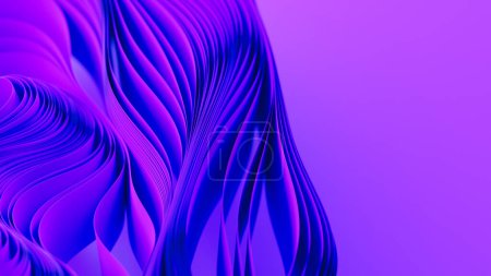 Violet layers of cloth or paper warping. Abstract fabric twist. 3d render illustration.