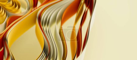 Beige and yellow layers of cloth or paper warping. Abstract fabric twist with shallow DOF. 3d render illustration.