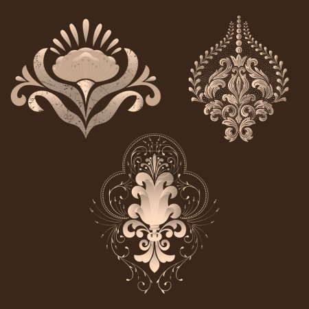 Illustration for Vector set of damask ornamental elements. Elegant floral abstract elements for design. Perfect for invitations, cards etc - Royalty Free Image