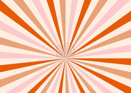 Illustration for Retro Groovy 70s background. Y2k aesthetic sunburst. Retro sun ray background. Red, beige and pink colors. Trendy vector backdrop. - Royalty Free Image