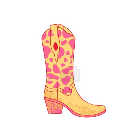 Illustration for Retro Cowgirl boot. Cowboy western and wild west theme. Hand drawn vector. - Royalty Free Image