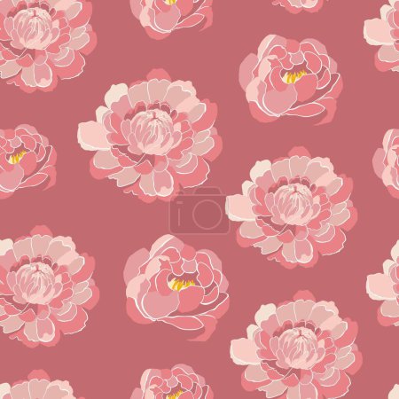 Illustration for Seamless pattern of abstract peony flowers in trendy style. Simple elegant texture for wrapping paper, packaging, fabric, invitation, wallpaper etc. Vector design. - Royalty Free Image