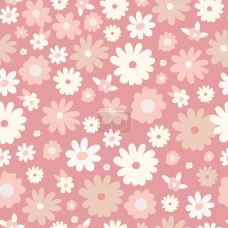 Pink seamless pattern with trendy small flowers. Daisy flowers. Vector surface design for invitation, wrapping paper, packaging, fabric etc.