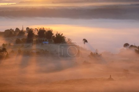 Téléchargez les photos : Brouillard de paysage au lever du soleil du matin à Khao Takhian Ngo View Point à Khao-kho Phetchabun, Thaïlande - en image libre de droit