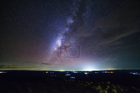 Photo for Milky way galaxy with knob stone ground is name Lan Hin Pum viewpoint at Phu Hin Rong Kla National Park in Phitsanulok, Thailand - Royalty Free Image