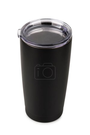 Photo for Black thermos bottle, Tumbler glass on white background - Royalty Free Image