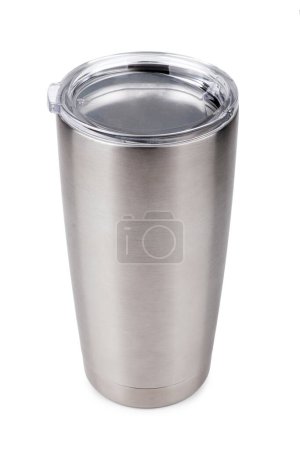 Foto de Botella de termo, vaso de vidrio sobre fondo blanco - Imagen libre de derechos