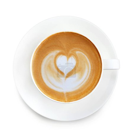 Foto de Vista superior café latte arte sobre fondo blanco - Imagen libre de derechos