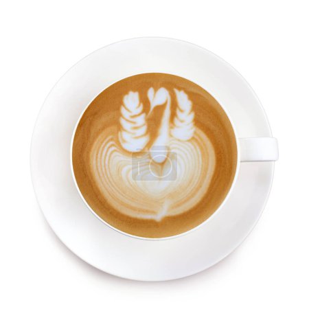 Téléchargez les photos : Café latte art vue de dessus sur fond blanc - en image libre de droit