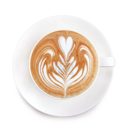 Foto de Vista superior café latte arte sobre fondo blanco - Imagen libre de derechos
