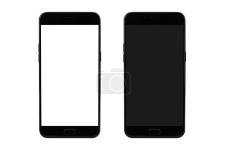 Foto de Teléfono inteligente moderno en pantalla en blanco y negro para maqueta - Imagen libre de derechos