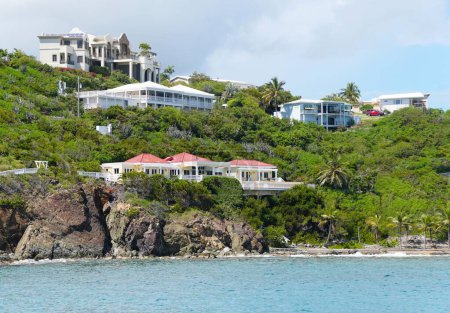 Photo for St Thomas, U.S Virgin Islands - February 21, 2024 - Big mansions on the hills, including the comedian Carol Burnett's beach house - Royalty Free Image