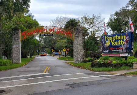 Photo for St Augustine, Florida, U.S.A - November 18, 2023 - The arch sign into the Ponce de Leon's Fountain of Youth - Royalty Free Image