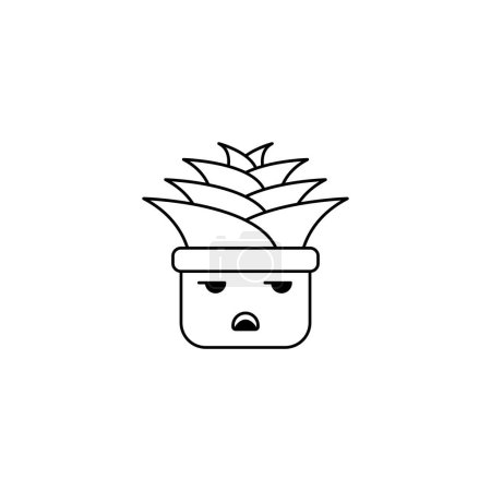 Illustration for Annoyed bored, dejected plant face expression outline illustration - vector - Royalty Free Image