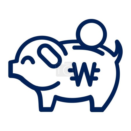 Illustration for Saving Korean Won Money in Piggy Bank Icon - Royalty Free Image