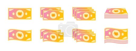 Illustration for Korean Won Banknote Icon Set - Royalty Free Image