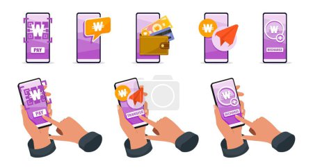 Ilustración de Online Mobile Banking with Korean Won Money - Imagen libre de derechos
