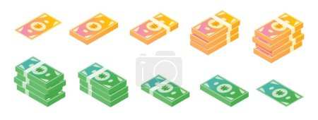 Illustration for Korean Won Banknote Isometric Icon Set - Royalty Free Image