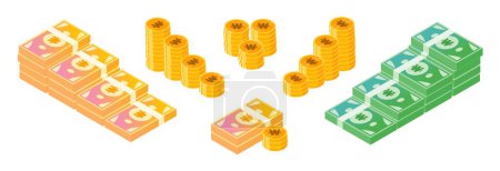 Illustration for Korean Won Money and Coin Bundle Set - Royalty Free Image