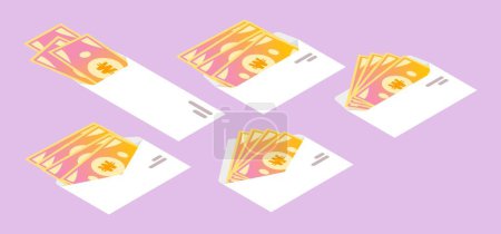 Illustration for Korean Won Money in Envelope Isometric Icon - Royalty Free Image