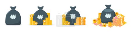 Ilustración de Korean Won Money Bag Icon Set - Imagen libre de derechos