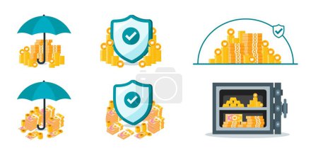 Illustration for Korean Won Money Protection and Security Set - Royalty Free Image
