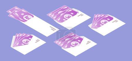 Ilustración de Leu dinero rumano en sobre ícono isométrico - Imagen libre de derechos