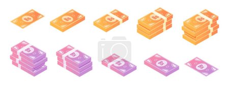 Boliviano and Venezuelan Bolivar Banknote Isometric Icon Set