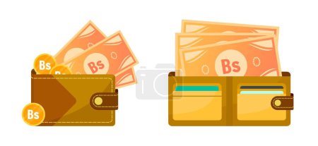 Wallet with Boliviano and Venezuelan Bolivar Money