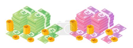 Ilustración de Paquete de dinero y monedas de Krona o Krone - Imagen libre de derechos