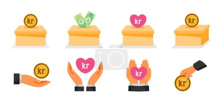 Donación Usando Krona o Krone Money Iconos