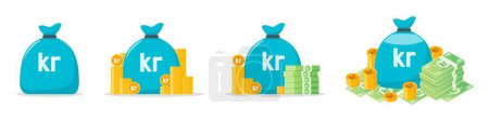 Ilustración de Set de iconos de bolsa de dinero Krona o Krone - Imagen libre de derechos