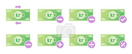 Conjunto de iconos de transacción de dinero Krona o Krone