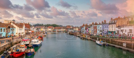 harbour at sunset in Weymouth, Dorset, UK