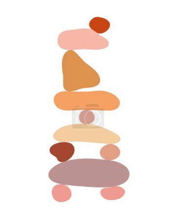 Téléchargez les illustrations : Zen stones cairns simple abstract flat style vector illustration, relax, meditation and yoga concept, boho colors stone pyramid for making banners, posters, cards, prints, wall art - en licence libre de droit