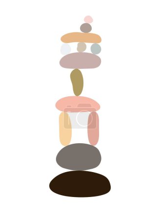 Illustration for Zen stones cairns simple abstract flat style vector illustration, relax, meditation and yoga concept, boho colors stone pyramid for making banners, posters, cards, prints, wall art - Royalty Free Image