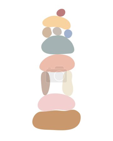 Téléchargez les illustrations : Zen stones cairns simple abstract flat style vector illustration, relax, meditation and yoga concept, boho colors stone pyramid for making banners, posters, cards, prints, wall art - en licence libre de droit