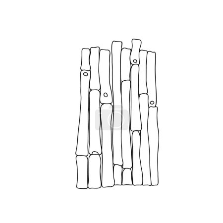Téléchargez les illustrations : Bâtons de bambou et clôture de corde de matériel de jardin japonais illustration vectorielle, contour image noir et blanc, élément de conception décorative de culture orientale - en licence libre de droit