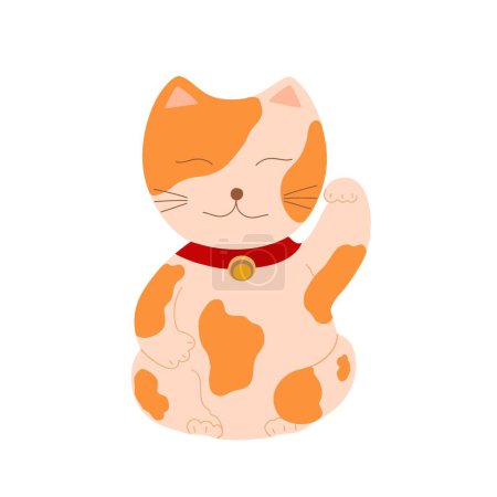 Téléchargez les illustrations : Maneki neko illustration vectorielle traditionnelle japonaise de chat chanceux, symbole mignon de réussite, prospérité, richesse - en licence libre de droit