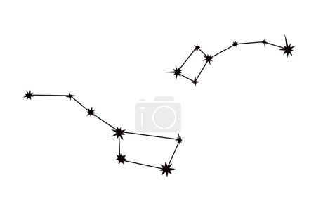 Illustration for Big and Little Dipper constellation set simple doodle vector illustration, Ursa major and Minor astronomy symbol design element, stars connected with lines for kids goods, poster, card, invitation - Royalty Free Image